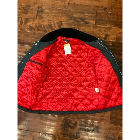 Dry Bones Gray Wool Varsity Jacket w/ Black Leather Sleeves, Size M - Picture 7 of 11